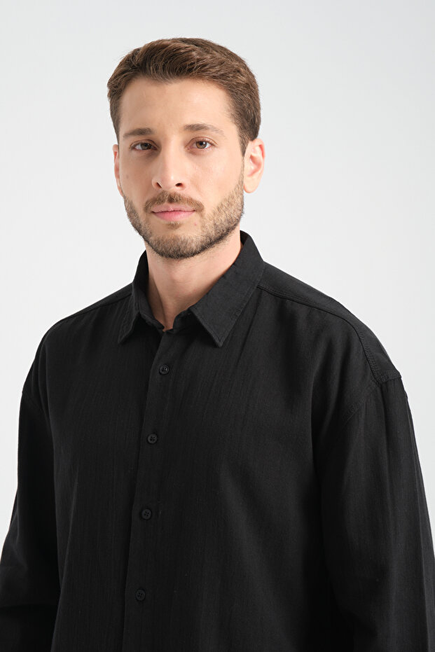 Bond Keten Oversize Rahat Kalıp Premium Kumaş Basic Gömlek - 4
