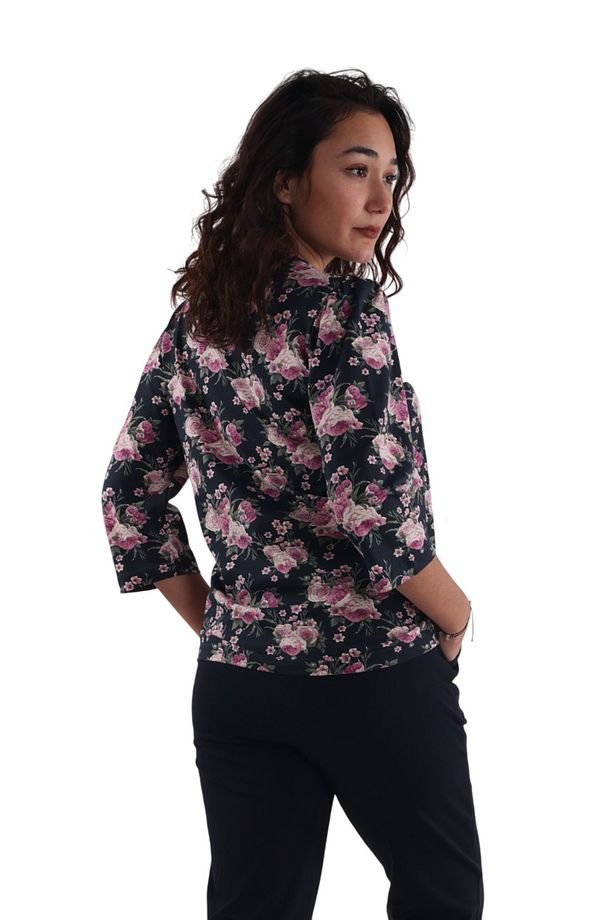 Antrasit, Pembe Çiçek Desenli Pijama Üstü (büyük Beden Seçeneğiyle) - 3