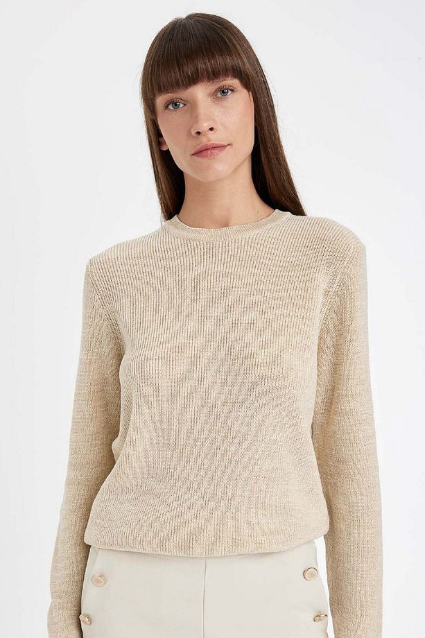 Regular Fit Bisiklet Yaka Simli Kumaş Triko Kazak D0405ax24wn - 1