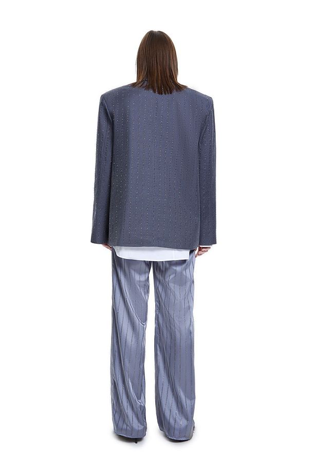 Luminescent Crystal Pant In Gray Kadın Gri Taş Şerit Detaylı Parlak Düz Kesim Pantolon - 4