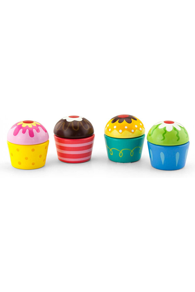 Mix and Match Wooden Cupcakes - Childrens Pretend Play Food Kitchen Toy - 1