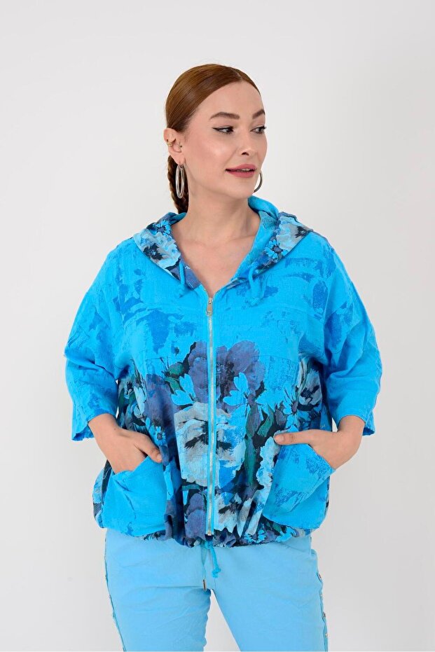 24362 Spring Flower Patterned Linen Jacket - 7