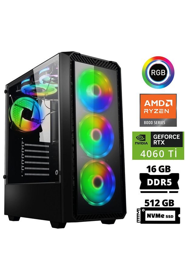 Delux X13 Ryzen 5 8400F 16GB DDR5 Ram 512GB NVMe SSD 8GB RTX4060 Ti Hazır Sistem Bilgisayar  Uyumlu - 1