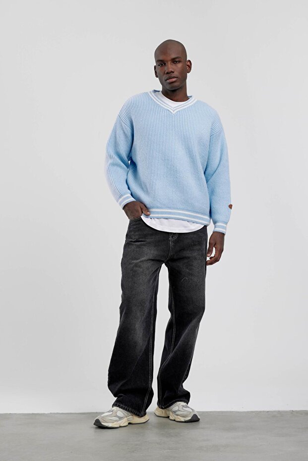 Bebe Mavisi V Yaka Triko - 1