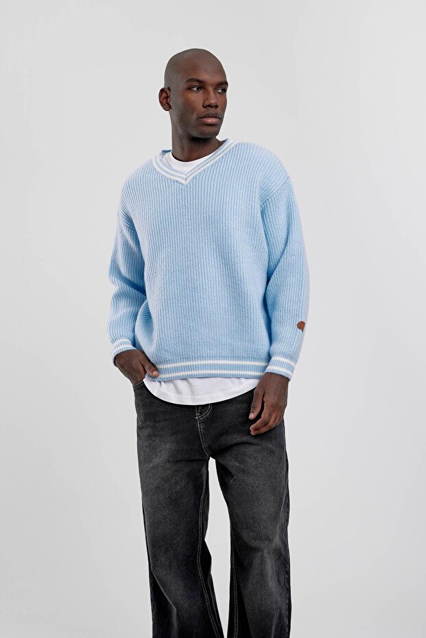 Bebe Mavisi V Yaka Triko - 4