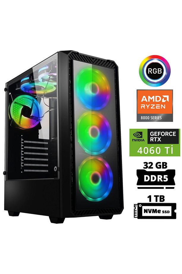 Delux X24 Ryzen 5 8400F 32GB DDR5 Ram 1TB M.2 NVMe SSD 8GB RTX4060 Ti Masaüstü Oyuncu Bilgisay - 1