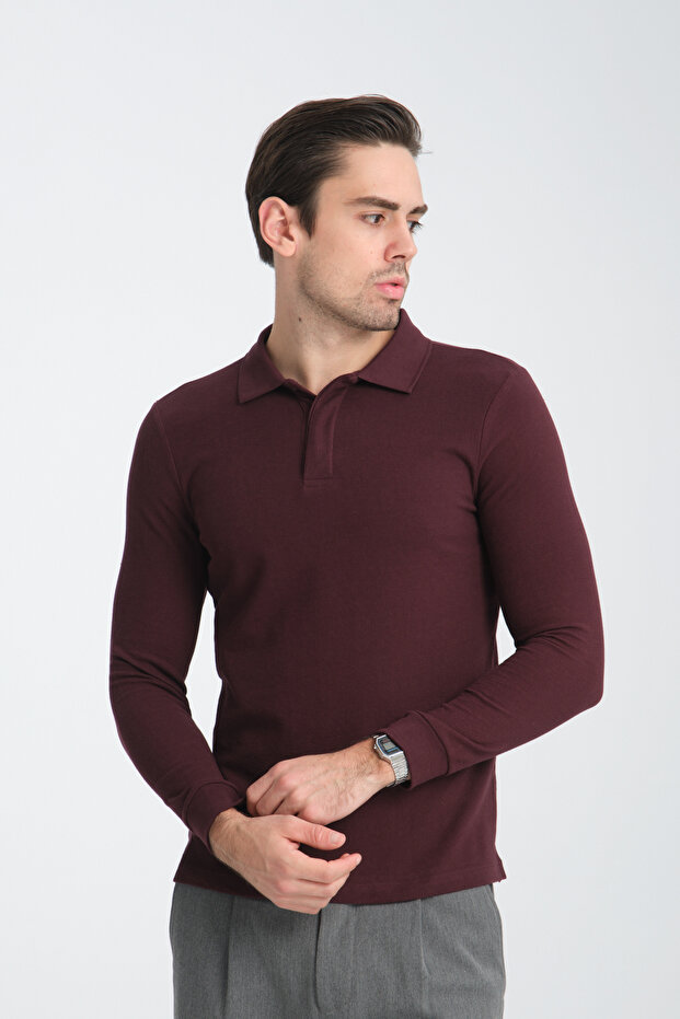 Men's Regular Fit Polo Collar Basic Sweatshirt with Drop Knit