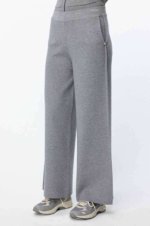 Cebi Taş Detaylı Geniş Paça Pantolon - 4