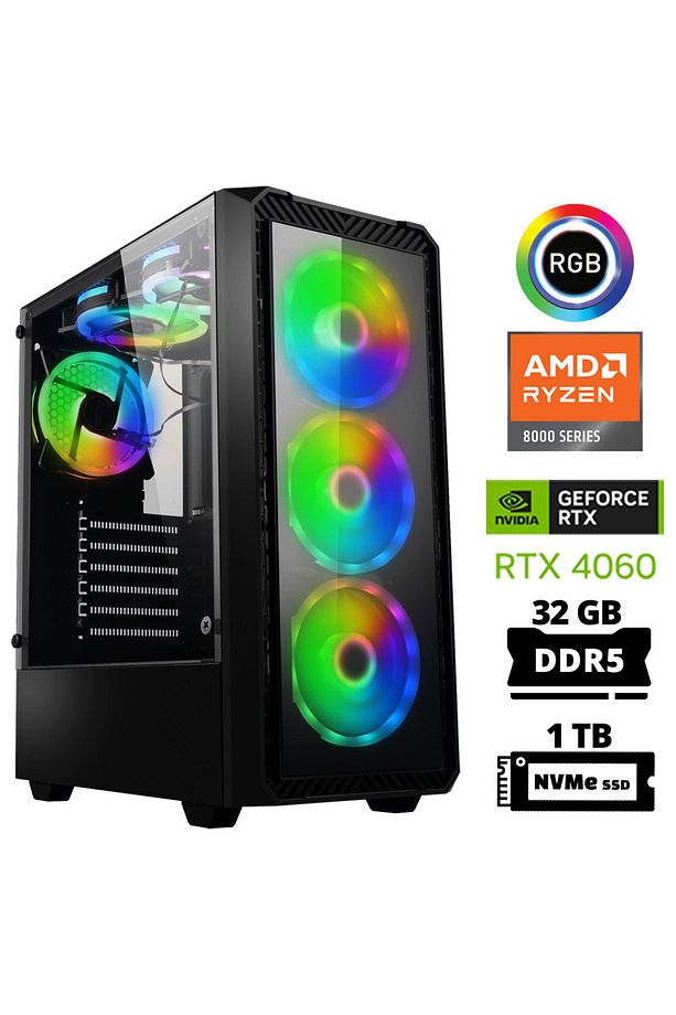 Delux X22 Ryzen 5 8400F 32GB DDR5 Ram 1TB M.2 NVMe SSD 8GB RTX4060 Masaüstü Oyuncu Bilgisayarı - 1