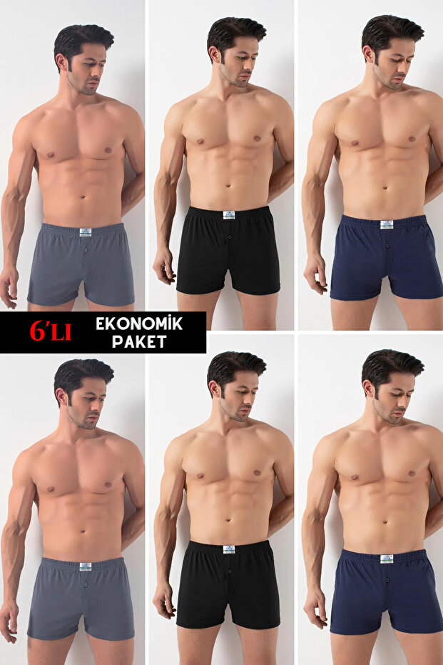 6'lı Paket Pamuk Erkek Kıvırma Bel Opened Boxer 2302 - 1
