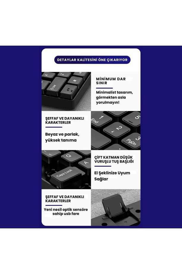 Sessiz Yumuşak Tuşlu Ofis Bilgisayar Laptop Kablolu Klavye Ve Mouse Seti 104 Tuşlu Q Klavye - 5