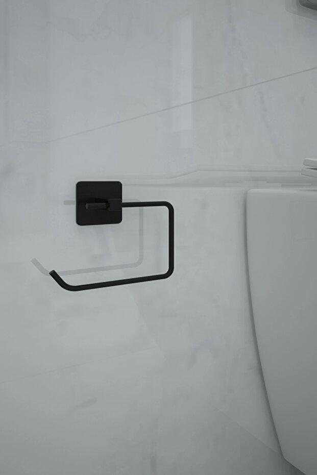 Kare Yapışkanlı Siyah Açık Tuvalet Kağıtlığı Wc Kağıtlık Tutucu - 1