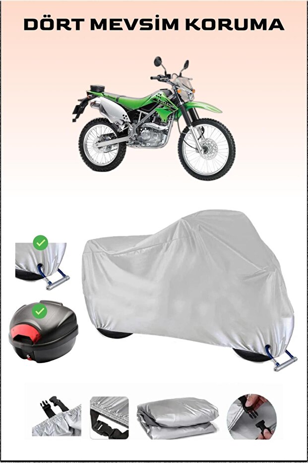Gray Motorcycle Tarpaulin with Rear Bag and Lock Compatible for Kawasaki Klx 150 L, Safe