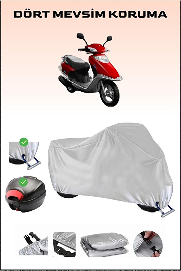 Rear Case and Lock Compatible Gray Motorcycle Tarpaulin for Yu-Ki Tk50Q3 Picasso 50, Secure