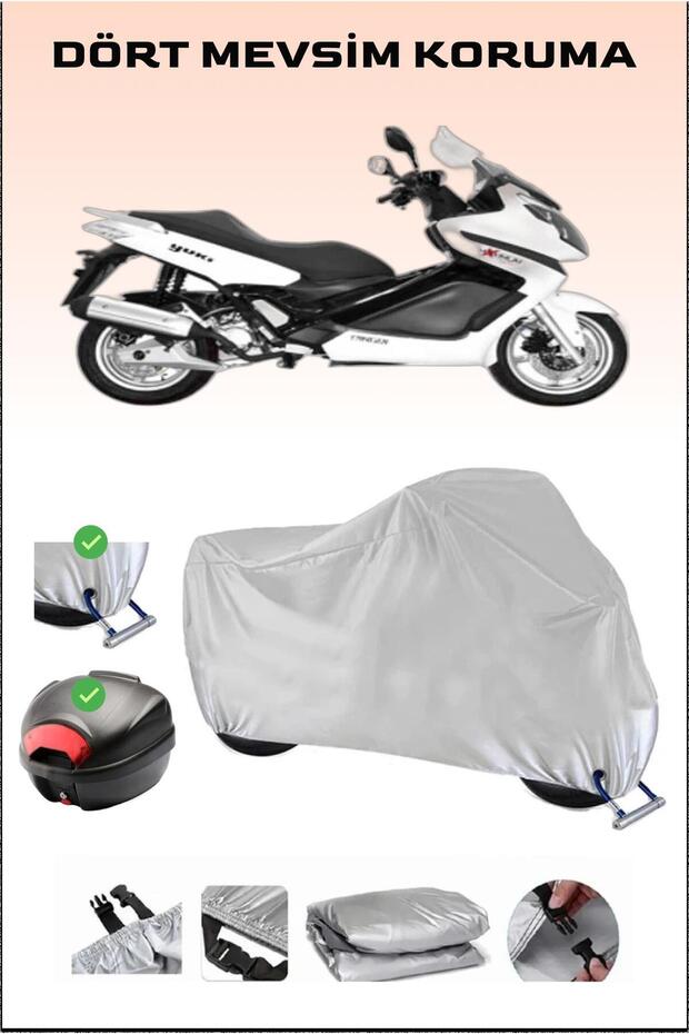 Rear Bag and Lock Compatible Gray Motorcycle Tarpaulin for Yu-Ki Qm250T Maximum, Secure