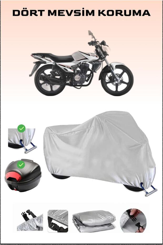 Rear Bag and Lock Compatible Grey Motorcycle Tarpaulin for Rks Rk125-R, Secure