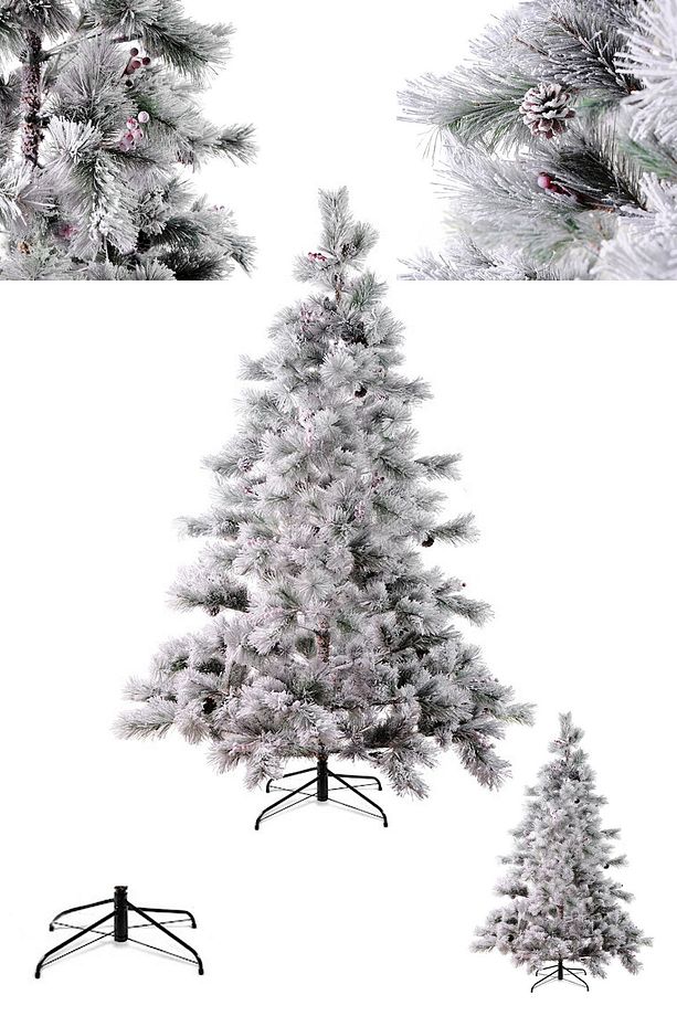 New Year Yılbaşı Karlı Kozalak ve Çiçekli Çam Ağacı 1030 Dal 210 cm - 3