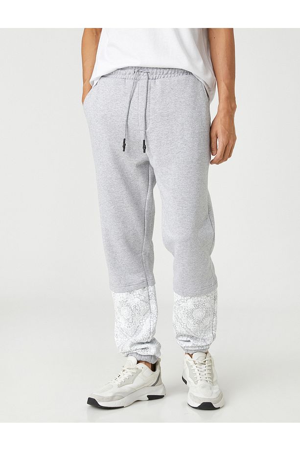 Basic Jogger Eşofman Altı Beli Bağcıklı Çiçek Baskılı Şardonlu - 3