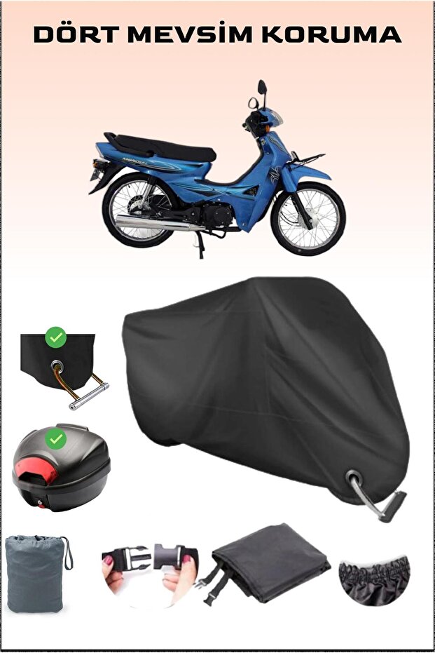Backpack and Lock Compatible Motorcycle Tarpaulin for Black Mondial 100 Sfc Basic X, Secure