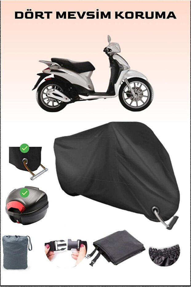 Black Rear Bag and Lock Compatible Motorcycle Tarpaulin for Piaggio Liberty 200, Safe