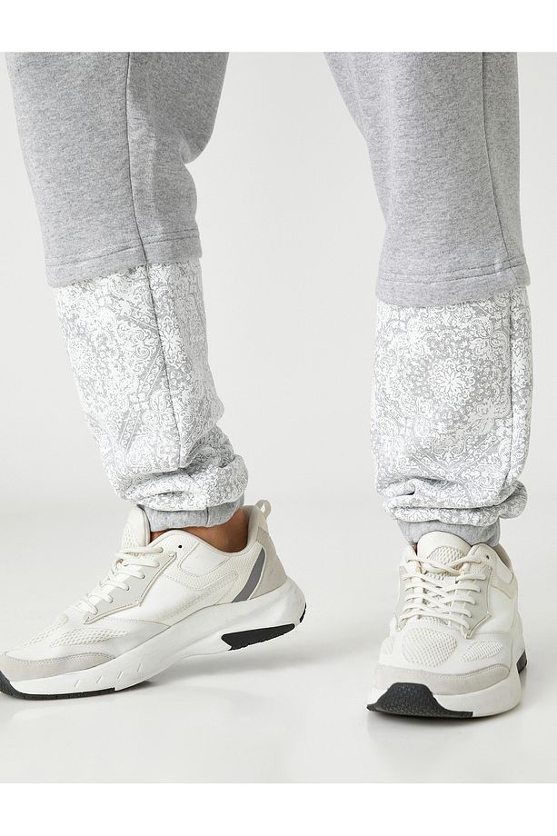 Basic Jogger Eşofman Altı Beli Bağcıklı Çiçek Baskılı Şardonlu - 5