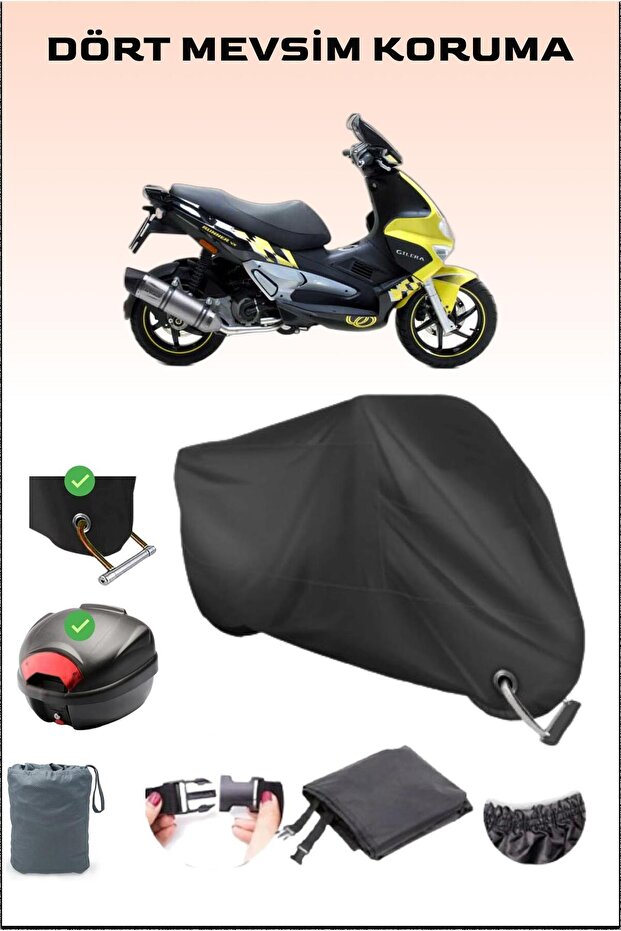 Black Rear Bag and Lock Compatible Motorcycle Tarpaulin for Gilera Runner Vxr 200, Safe