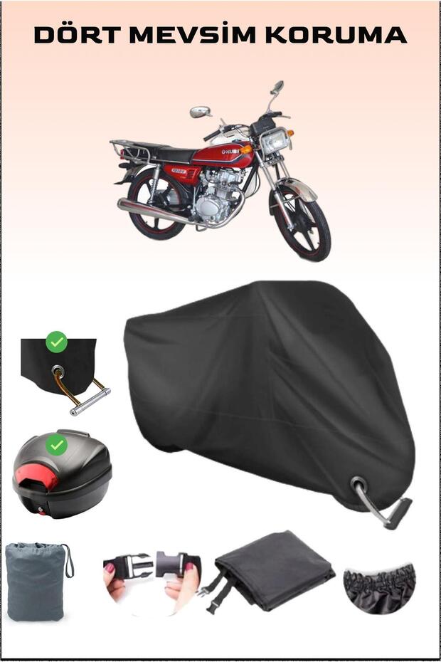 Black Rear Bag and Lock Compatible Motorcycle Tarpaulin for Kuba Km125-6, Safe