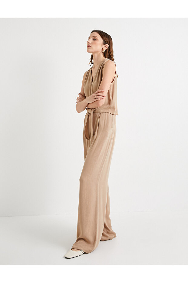 Palazzo Pants Silvery Pleated High Waist Unlined Semi Sheer