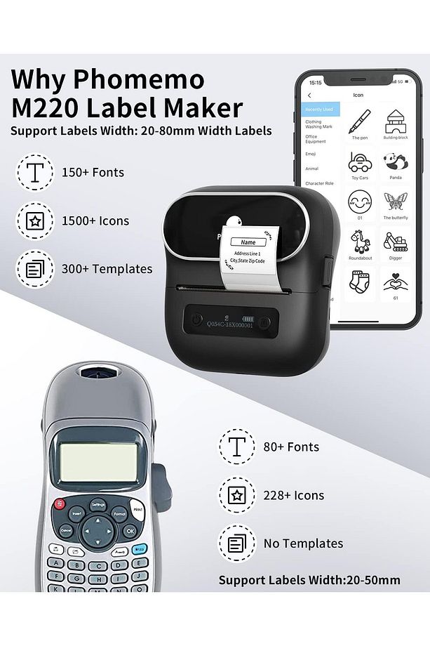 M220 Etiket Makinesi 75mm Kablosuz Taşınabilir, Android, IOS ve PC, (20-75mm Baskı Genişliği) - 8
