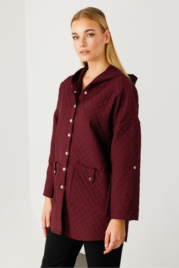 Modailgi Kapüşonlu Kapitone Mont Mürdüm - 1