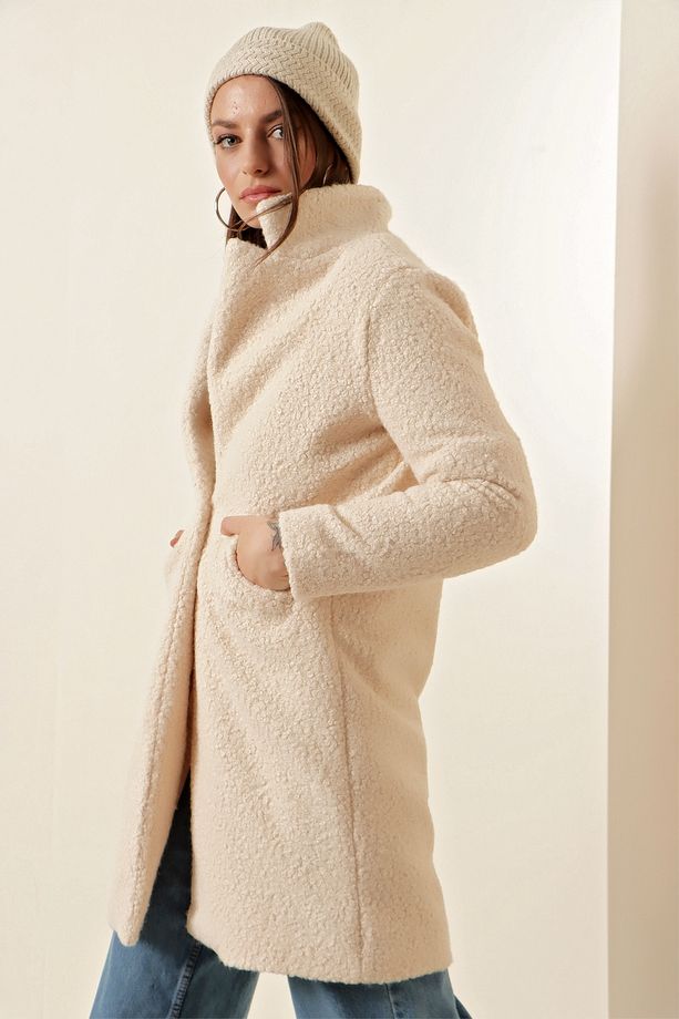 9082 Oversize Kaşe Kaban - Ekru - 5