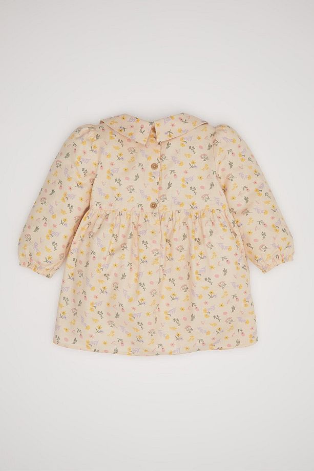 Kız Bebek Geniş Yaka Çiçek Desenli Uzun Kollu Twill Elbise D2557a524au - 5
