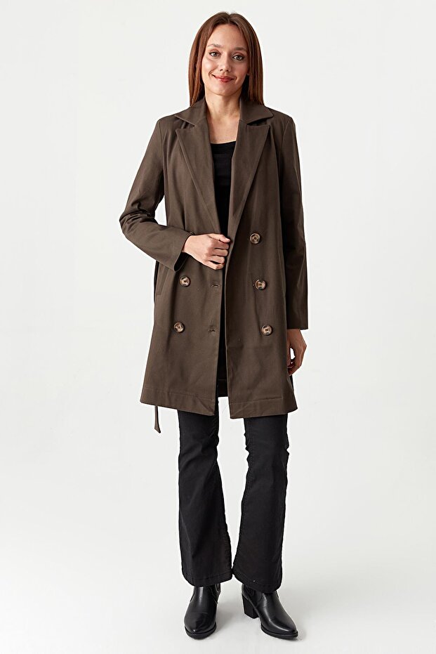 Kadın Düğmeli Kuşaklı Ceket - 1