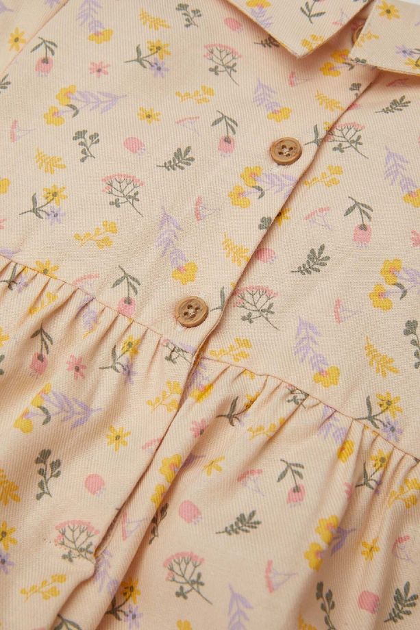 Kız Bebek Geniş Yaka Çiçek Desenli Uzun Kollu Twill Elbise D2557a524au - 3