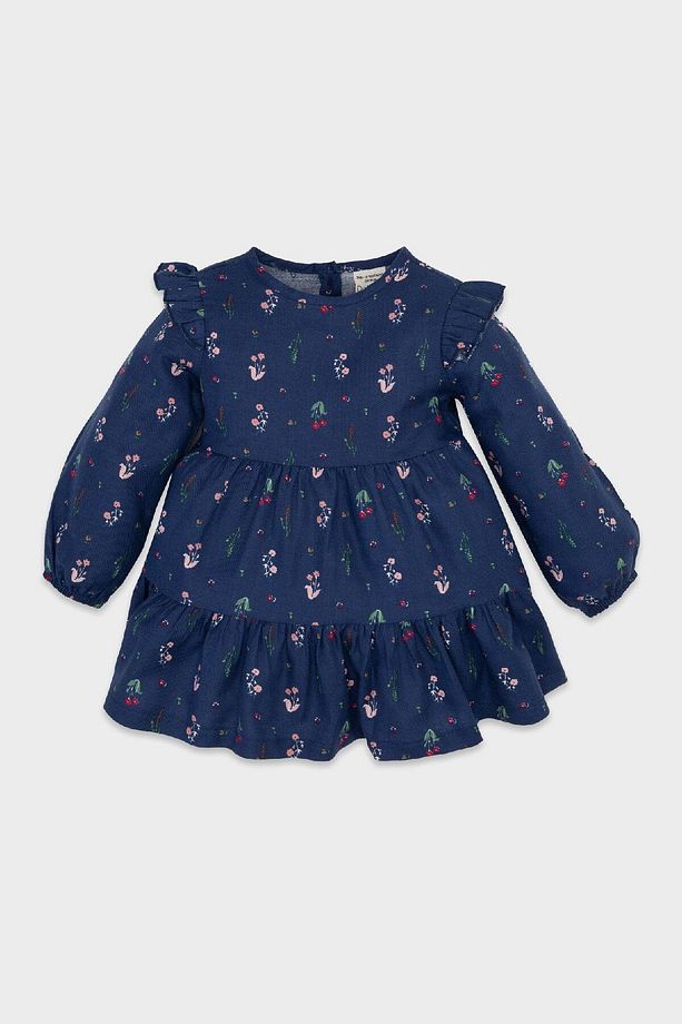 Kız Bebek Bisiklet Yaka Çiçek Desenli Fırfırlı Uzun Kollu Twill Elbise D3075a524au - 1