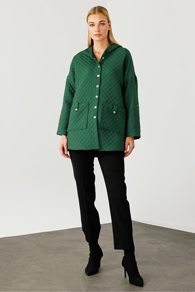 Modailgi Kapüşonlu Kapitone Mont Yeşil - 1