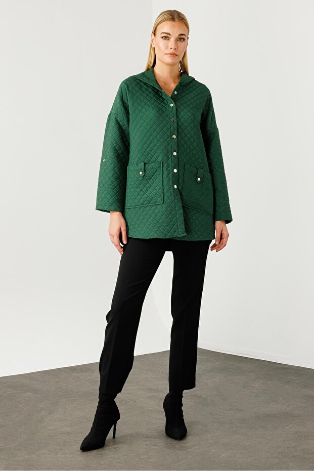 Modailgi Kapüşonlu Kapitone Mont Yeşil - 5