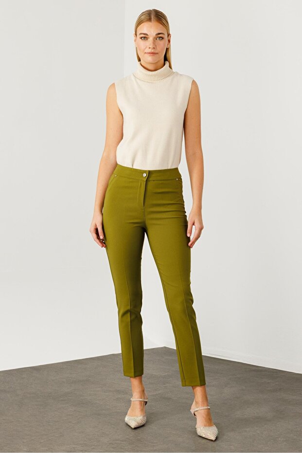 Modailgi  Yan Cep Dar Paça Pantolon Olive - 4