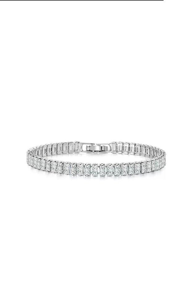Silver Color 316 L. Steel Tarnish-Resistant Zircon Baguette Stone Waterway Bracelet Gold
