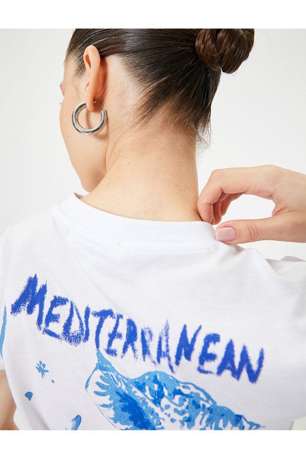 Back Printed T-Shirt Sea Themed Short Sleeve Crew Neck Organic Fabric