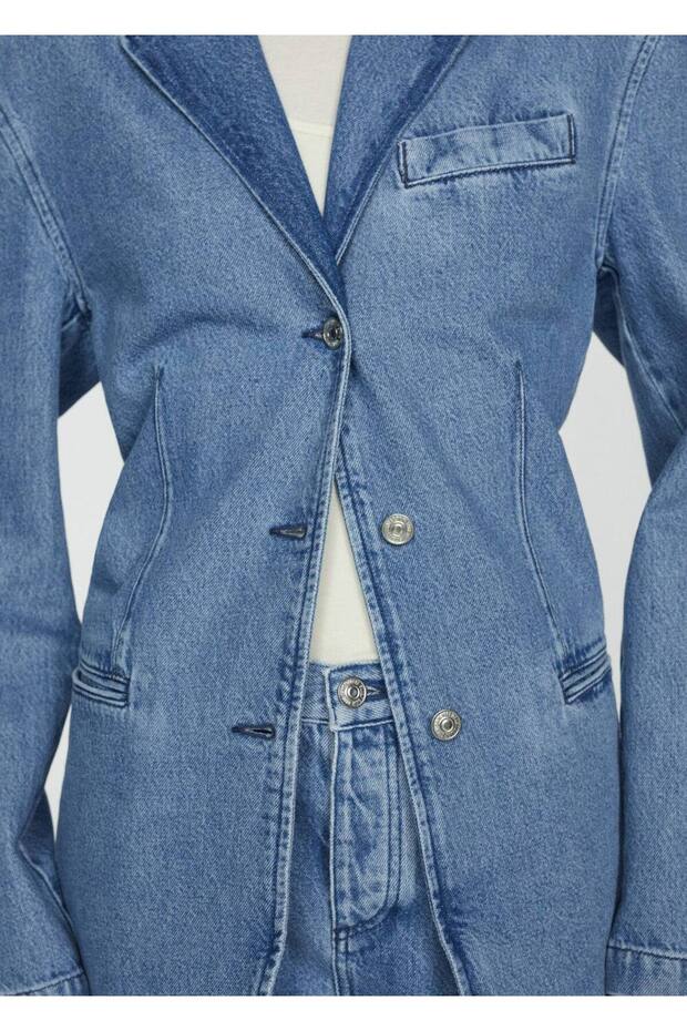 Düğmeli denim blazer ceket - 5