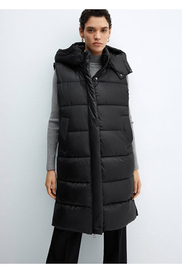 Kapüşonlu kapitone yelek - 5