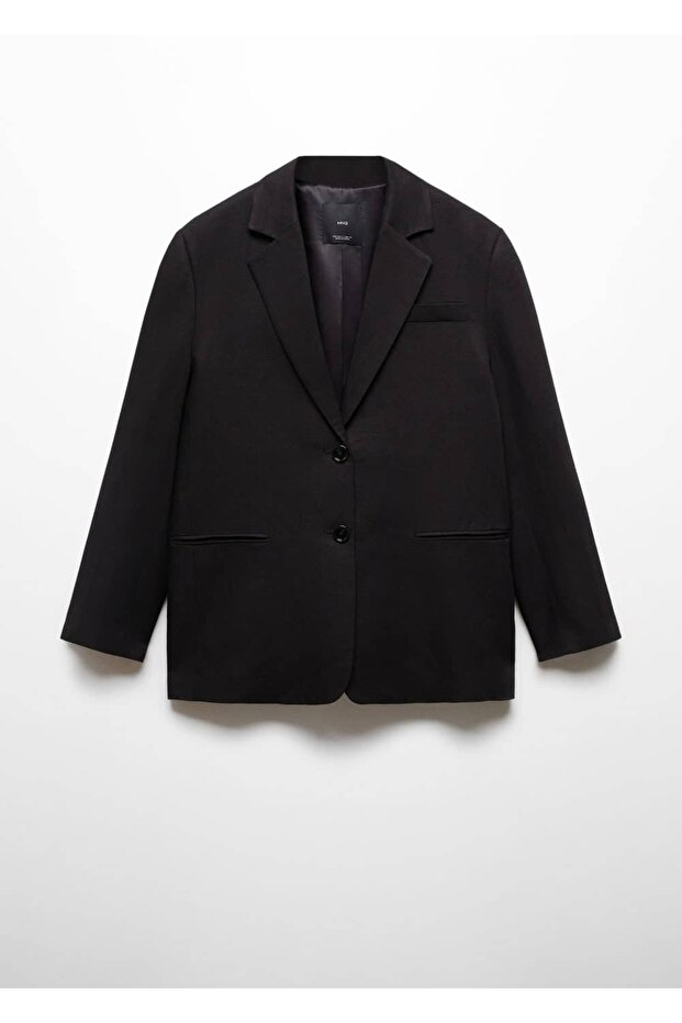 Düğmeli keten blazer ceket - 3