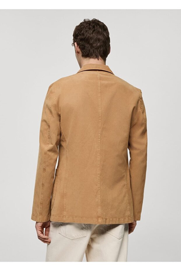 Dar kesim keten-pamuk karışımlı blazer ceket - 4