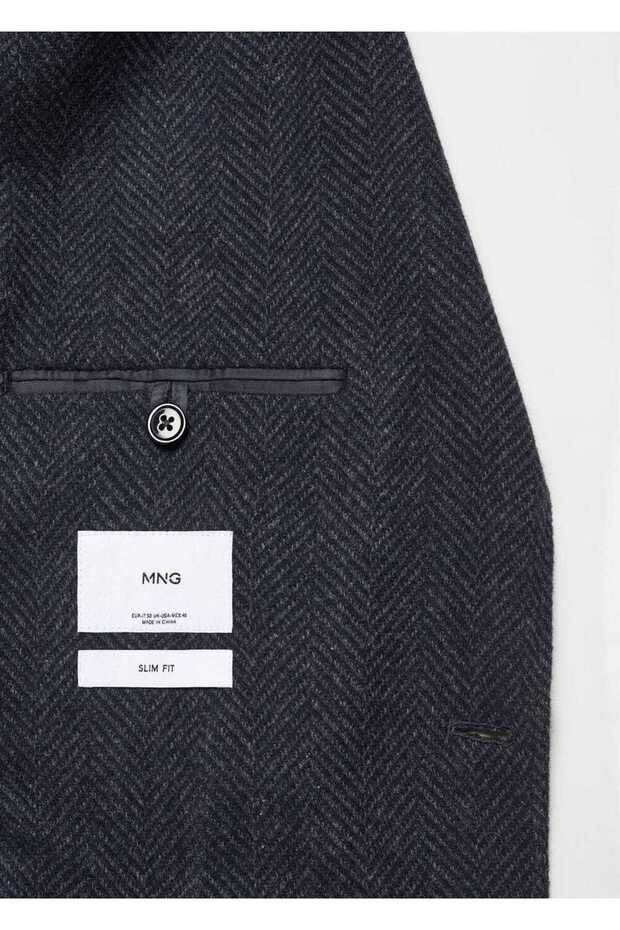 Slim Fit Herringbone Wool Blazer Jacket - 8