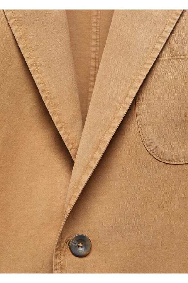 Dar kesim keten-pamuk karışımlı blazer ceket - 5