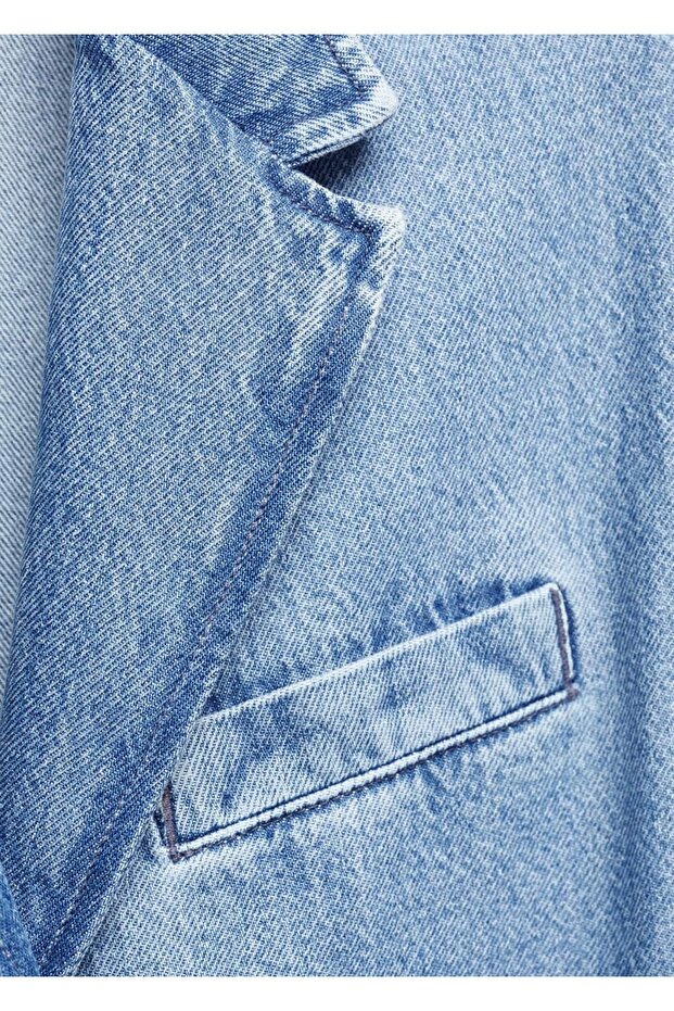 Düğmeli denim blazer ceket - 8