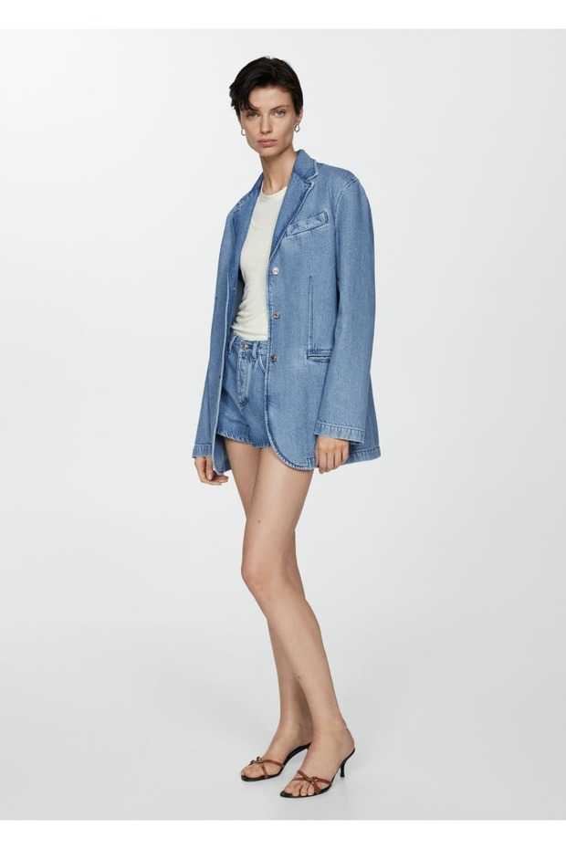 Düğmeli denim blazer ceket - 2