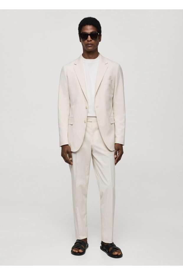 Çizgili gofre pamuklu slim fit blazer ceket - 2