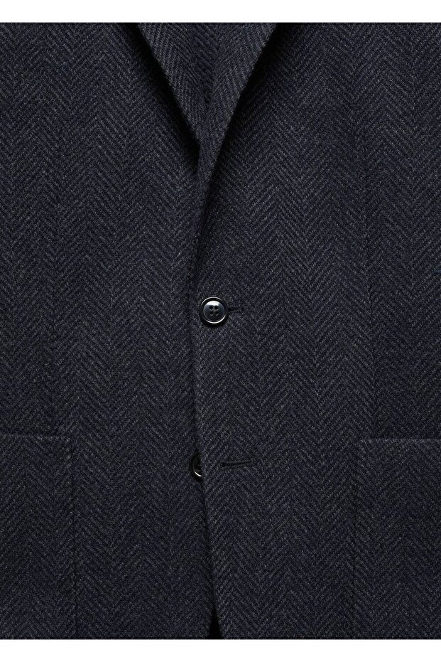 Slim Fit Herringbone Wool Blazer Jacket - 7
